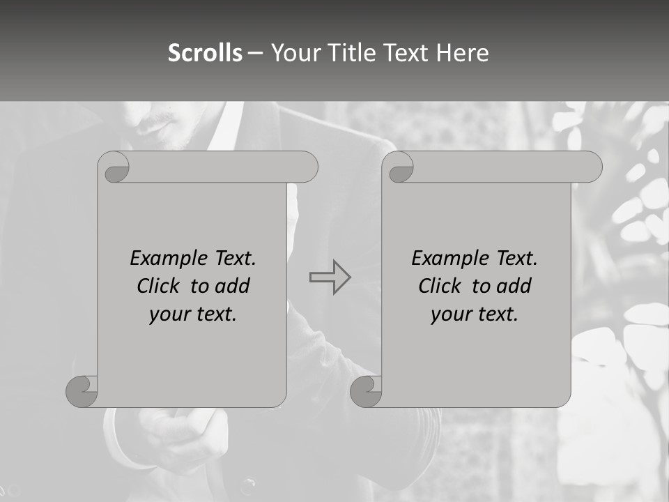 A Man In A Suit Is Holding A Pair Of Scissors PowerPoint Template