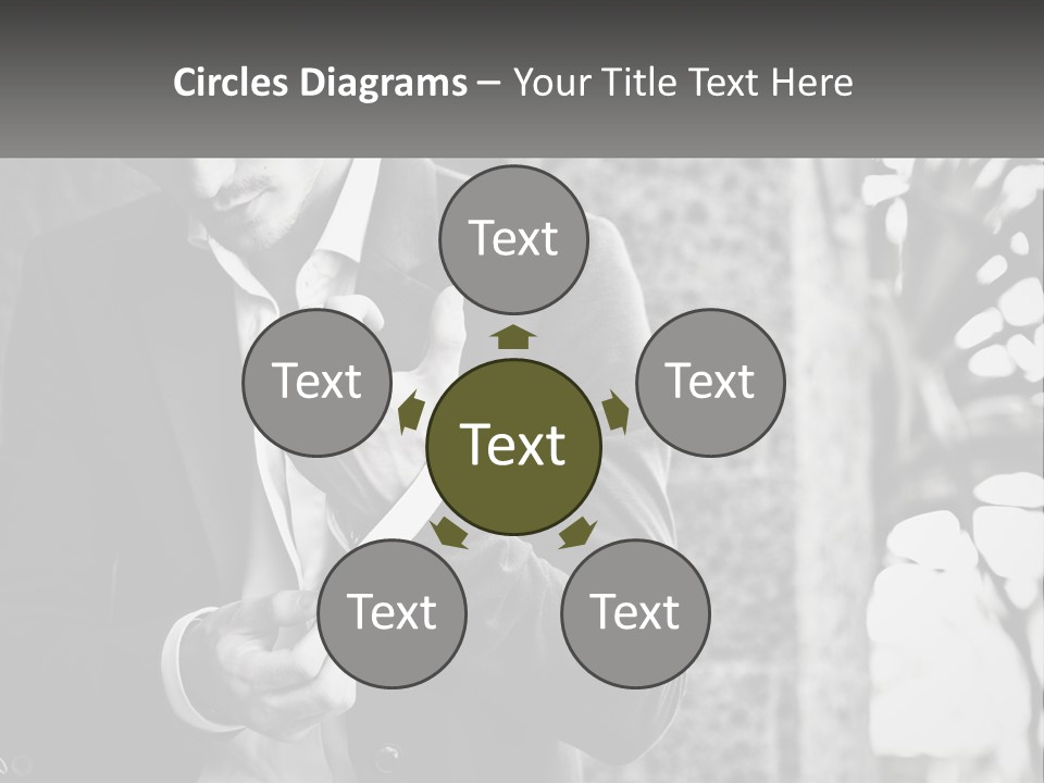 A Man In A Suit Is Holding A Pair Of Scissors PowerPoint Template