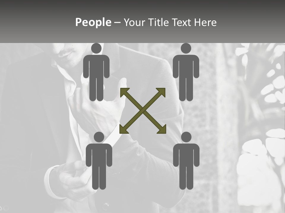 A Man In A Suit Is Holding A Pair Of Scissors PowerPoint Template