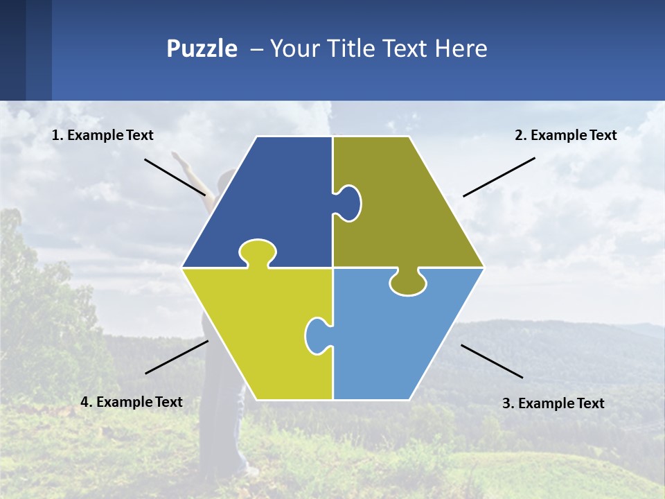 A Woman Standing On Top Of A Hill With Her Arms Outstretched PowerPoint Template