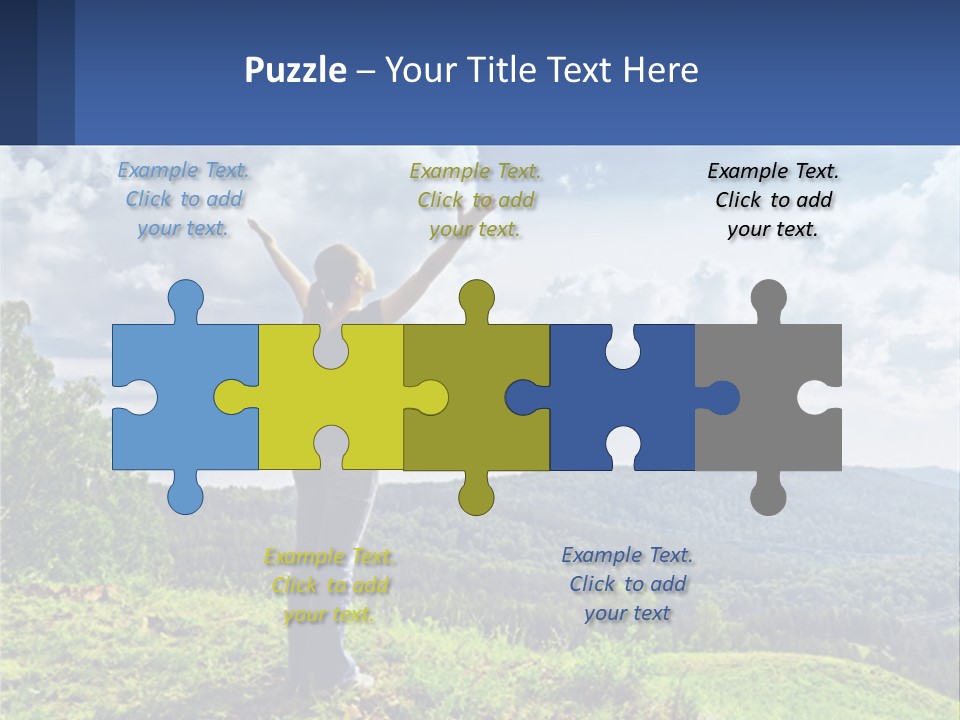 A Woman Standing On Top Of A Hill With Her Arms Outstretched PowerPoint Template