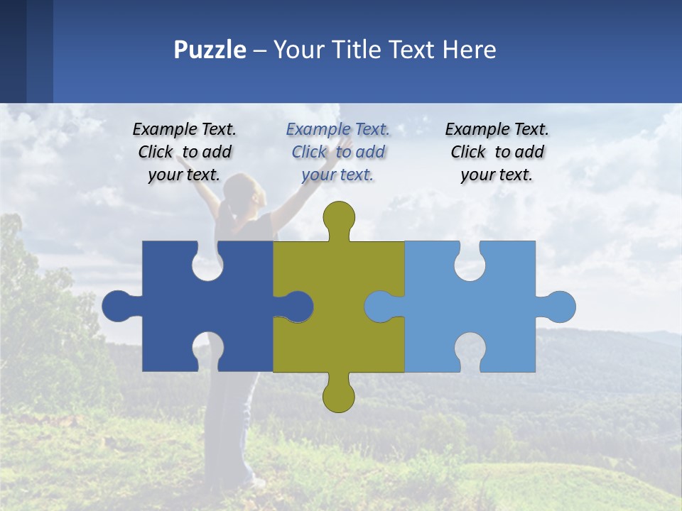 A Woman Standing On Top Of A Hill With Her Arms Outstretched PowerPoint Template