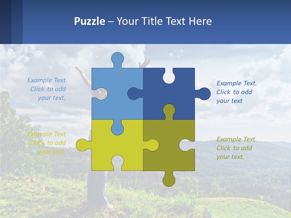 A Woman Standing On Top Of A Hill With Her Arms Outstretched PowerPoint Template