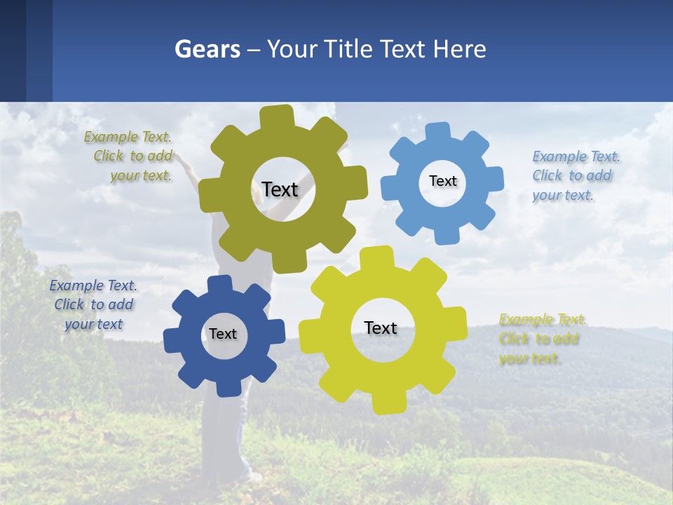 A Woman Standing On Top Of A Hill With Her Arms Outstretched PowerPoint Template