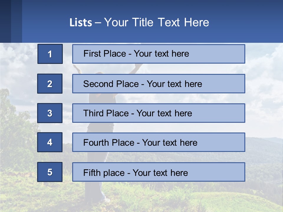 A Woman Standing On Top Of A Hill With Her Arms Outstretched PowerPoint Template