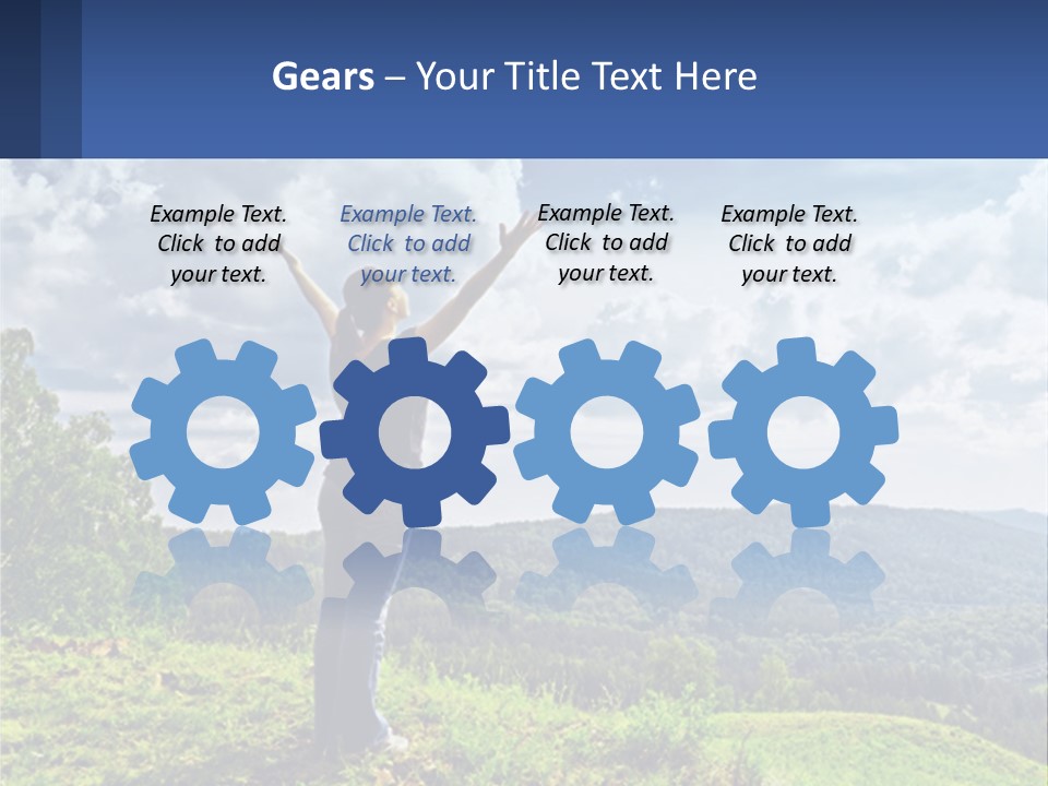 A Woman Standing On Top Of A Hill With Her Arms Outstretched PowerPoint Template