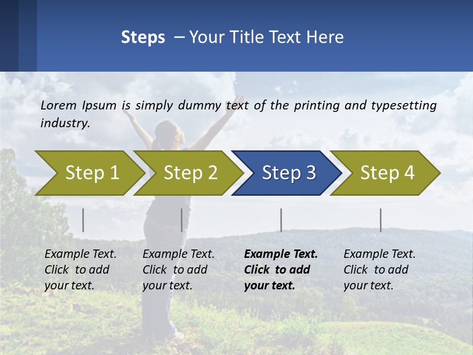 A Woman Standing On Top Of A Hill With Her Arms Outstretched PowerPoint Template