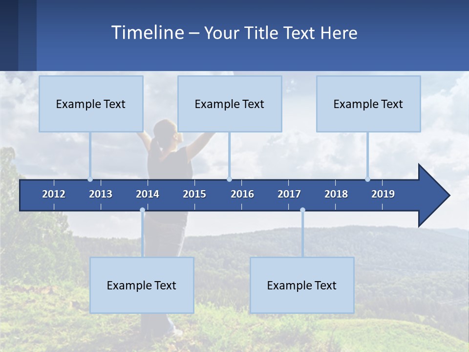 A Woman Standing On Top Of A Hill With Her Arms Outstretched PowerPoint Template