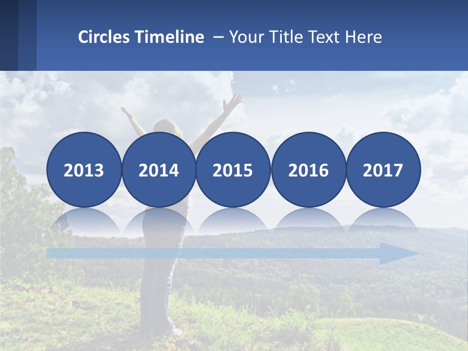 A Woman Standing On Top Of A Hill With Her Arms Outstretched PowerPoint Template