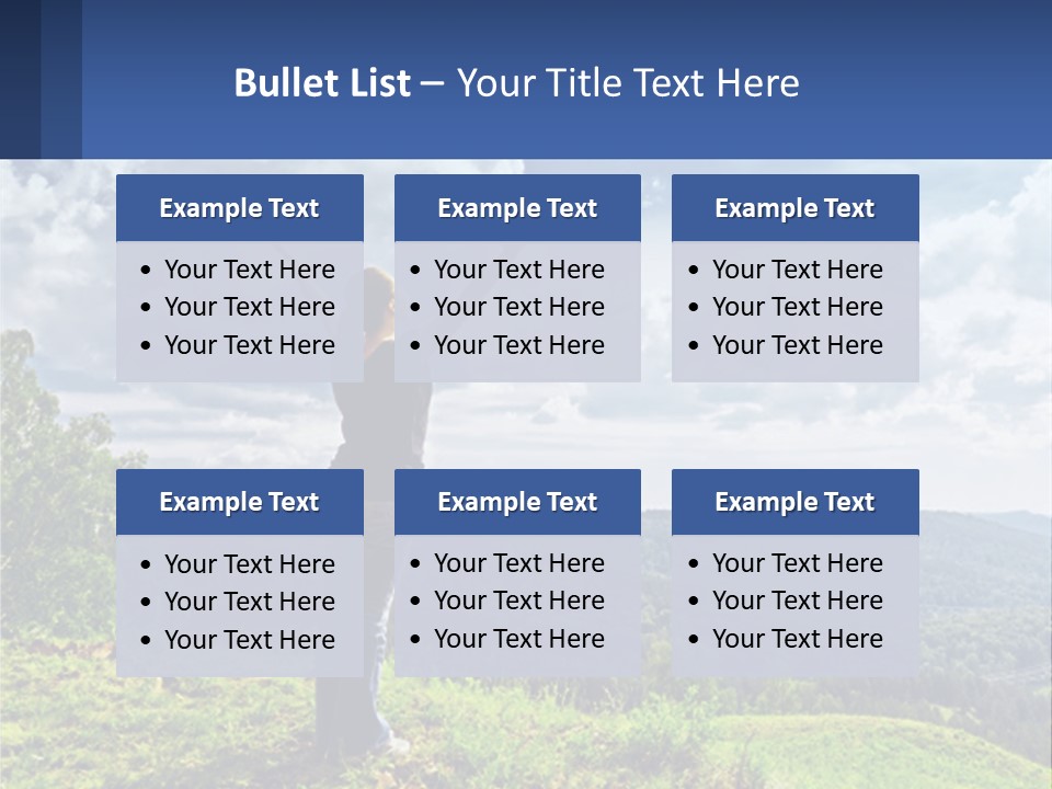 A Woman Standing On Top Of A Hill With Her Arms Outstretched PowerPoint Template