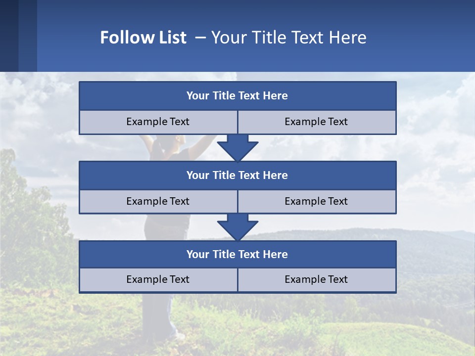A Woman Standing On Top Of A Hill With Her Arms Outstretched PowerPoint Template