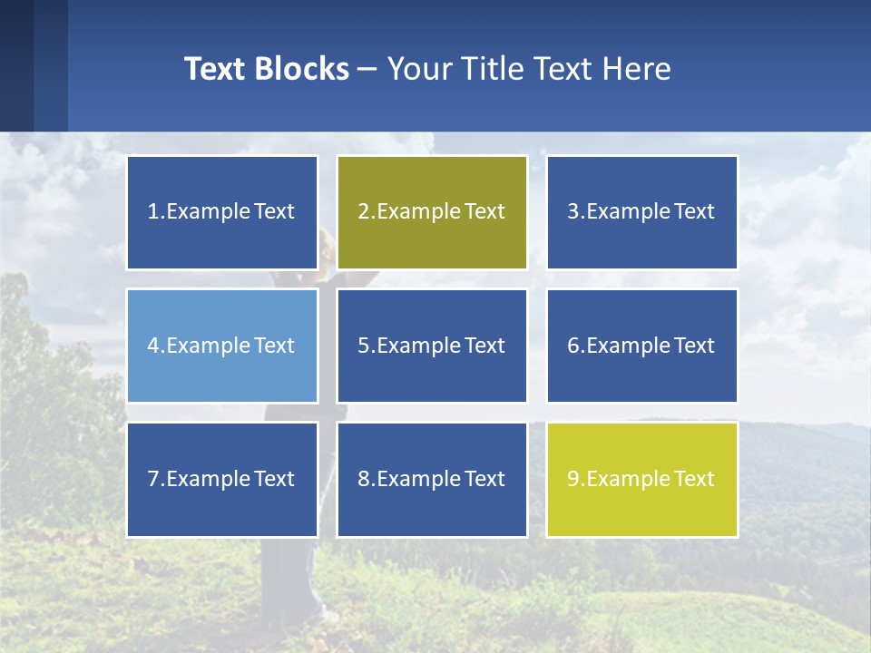 A Woman Standing On Top Of A Hill With Her Arms Outstretched PowerPoint Template