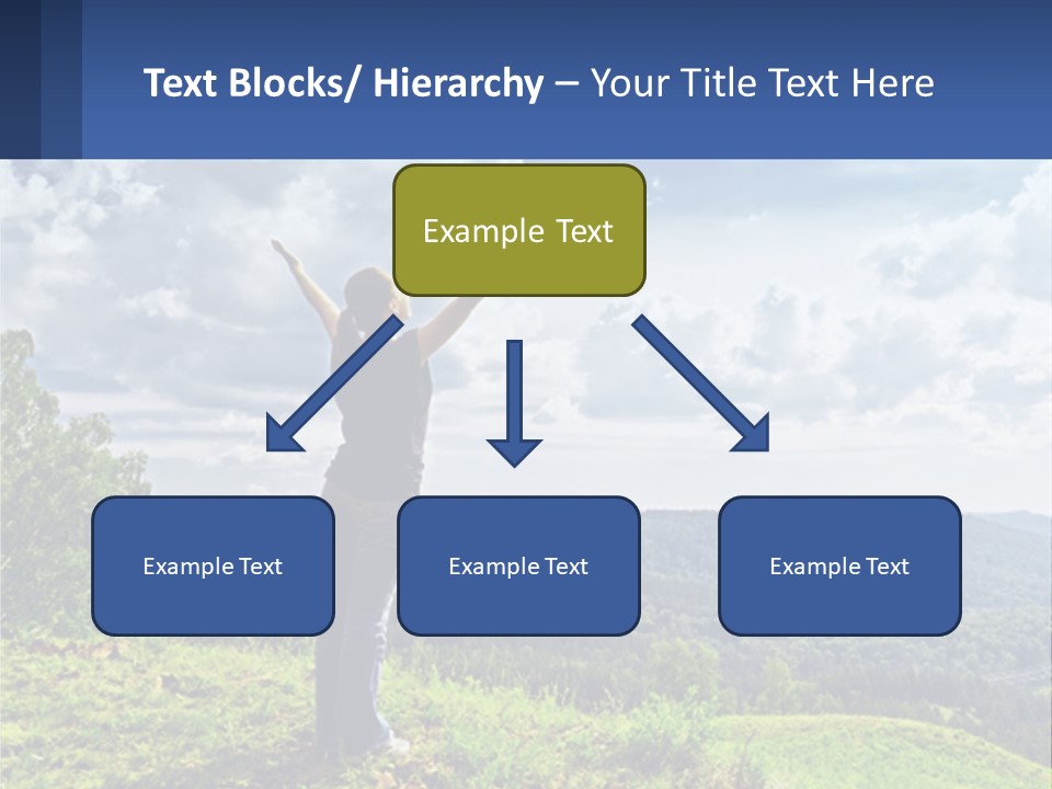 A Woman Standing On Top Of A Hill With Her Arms Outstretched PowerPoint Template