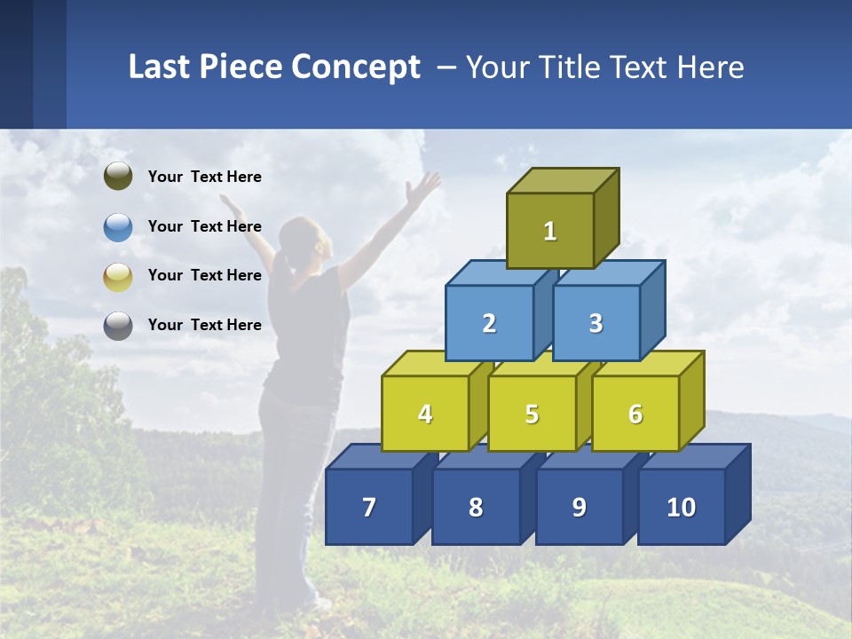 A Woman Standing On Top Of A Hill With Her Arms Outstretched PowerPoint Template