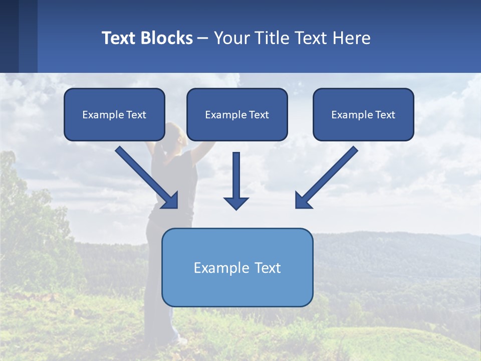 A Woman Standing On Top Of A Hill With Her Arms Outstretched PowerPoint Template