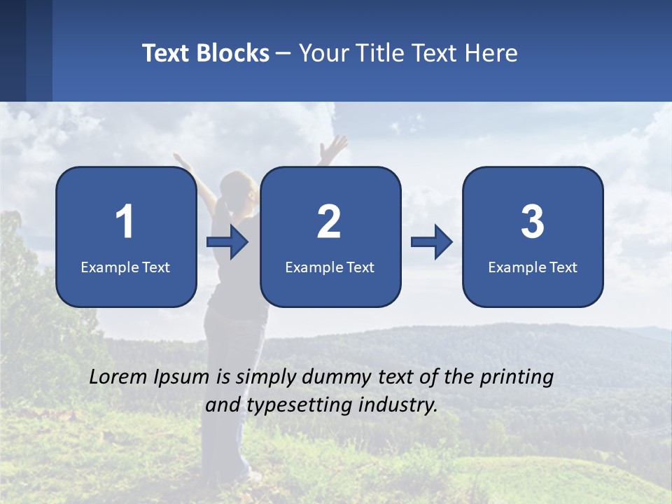 A Woman Standing On Top Of A Hill With Her Arms Outstretched PowerPoint Template