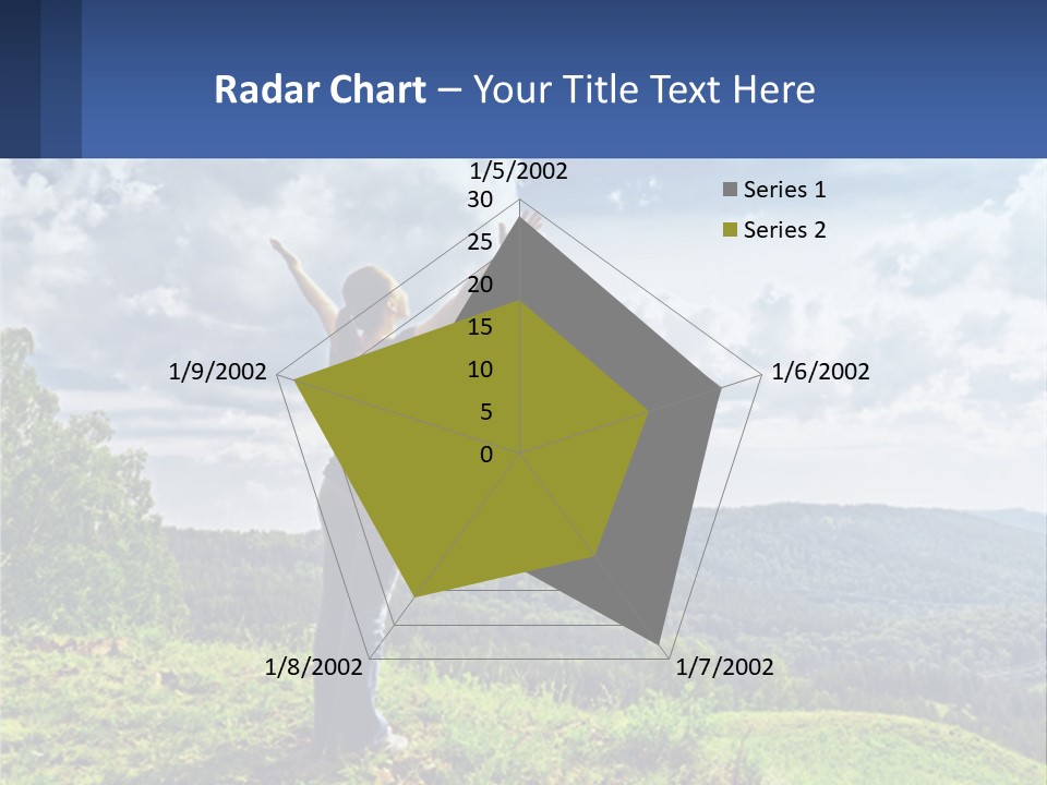 A Woman Standing On Top Of A Hill With Her Arms Outstretched PowerPoint Template