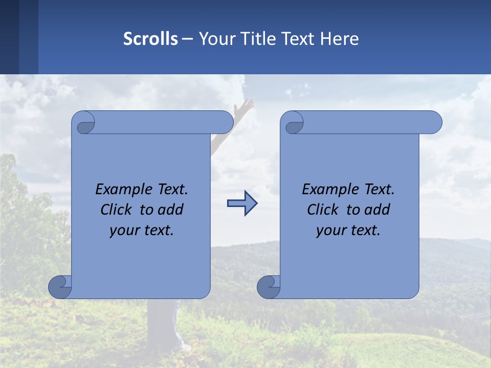 A Woman Standing On Top Of A Hill With Her Arms Outstretched PowerPoint Template