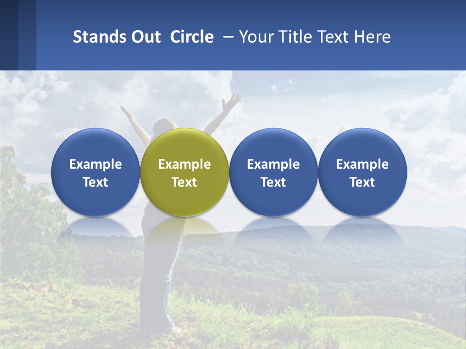 A Woman Standing On Top Of A Hill With Her Arms Outstretched PowerPoint Template