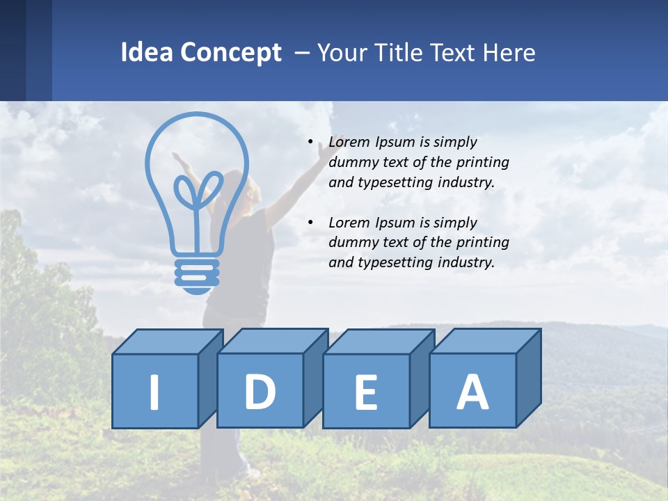 A Woman Standing On Top Of A Hill With Her Arms Outstretched PowerPoint Template