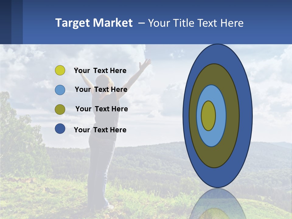 A Woman Standing On Top Of A Hill With Her Arms Outstretched PowerPoint Template