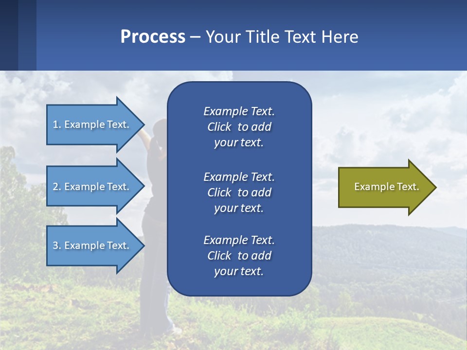 A Woman Standing On Top Of A Hill With Her Arms Outstretched PowerPoint Template