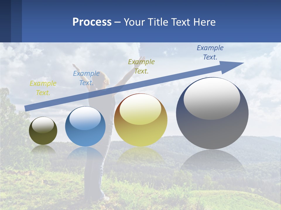 A Woman Standing On Top Of A Hill With Her Arms Outstretched PowerPoint Template