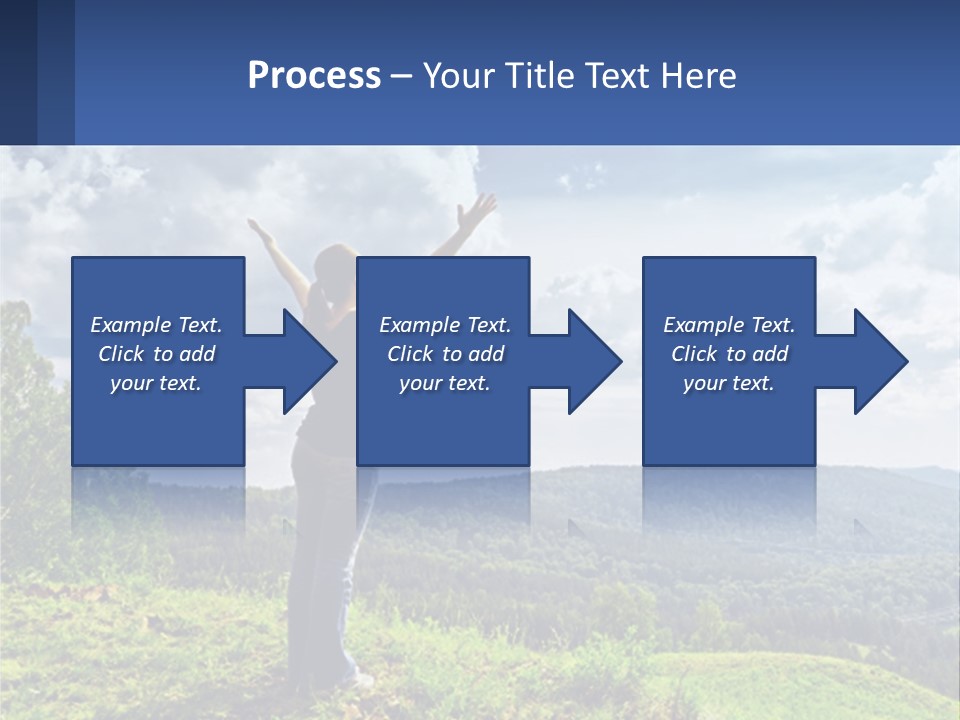 A Woman Standing On Top Of A Hill With Her Arms Outstretched PowerPoint Template