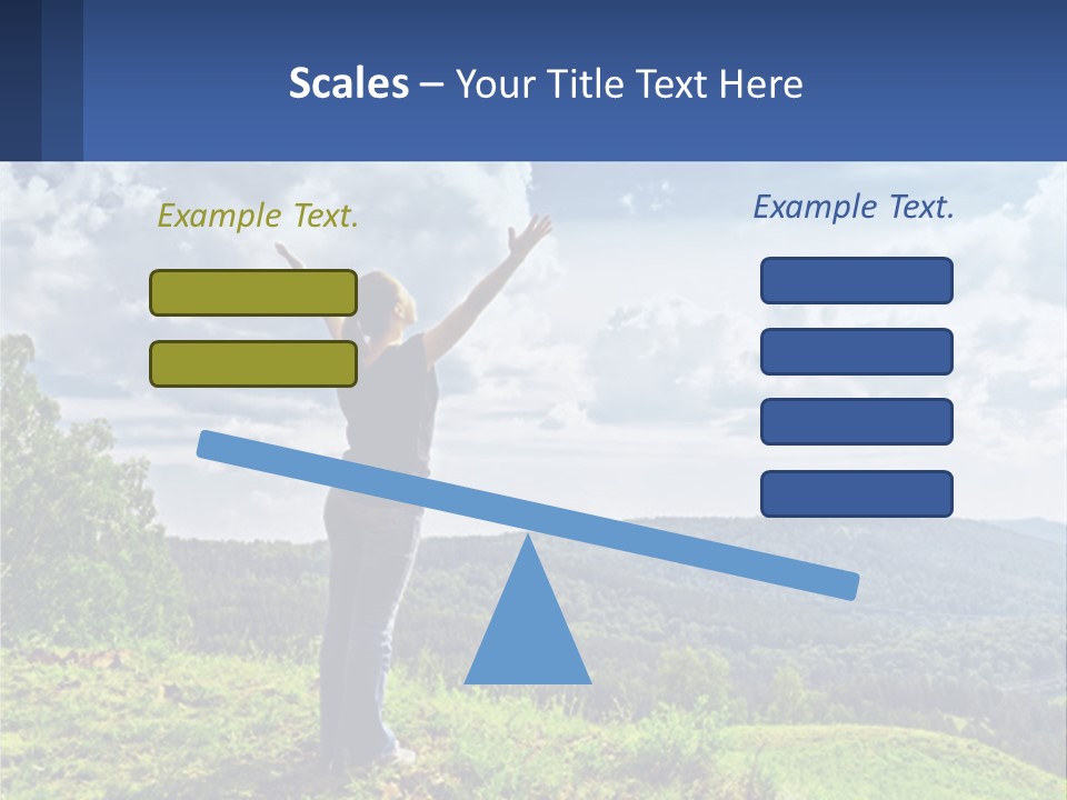 A Woman Standing On Top Of A Hill With Her Arms Outstretched PowerPoint Template