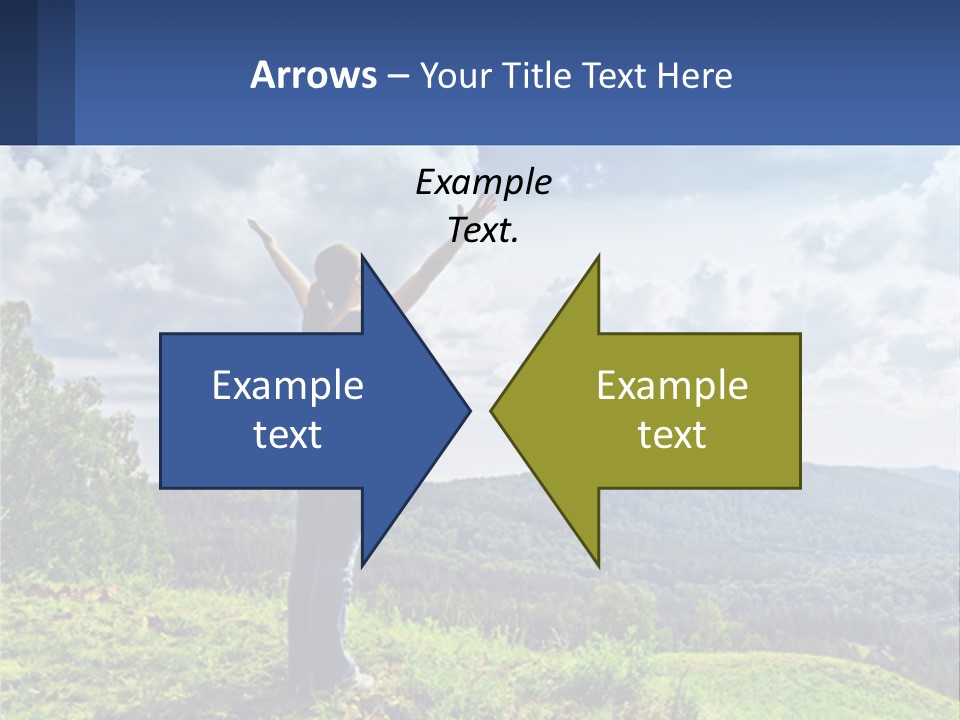 A Woman Standing On Top Of A Hill With Her Arms Outstretched PowerPoint Template