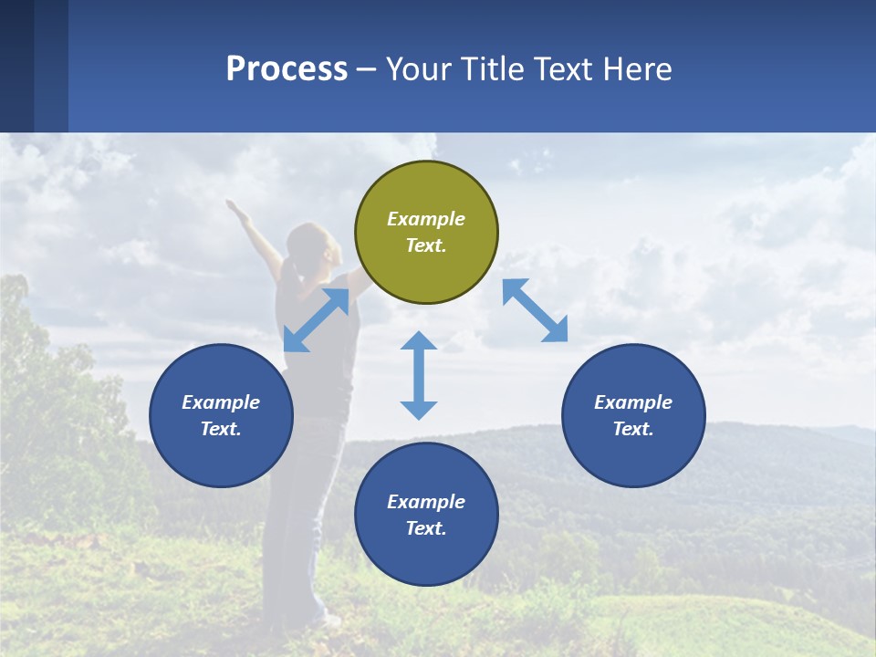 A Woman Standing On Top Of A Hill With Her Arms Outstretched PowerPoint Template