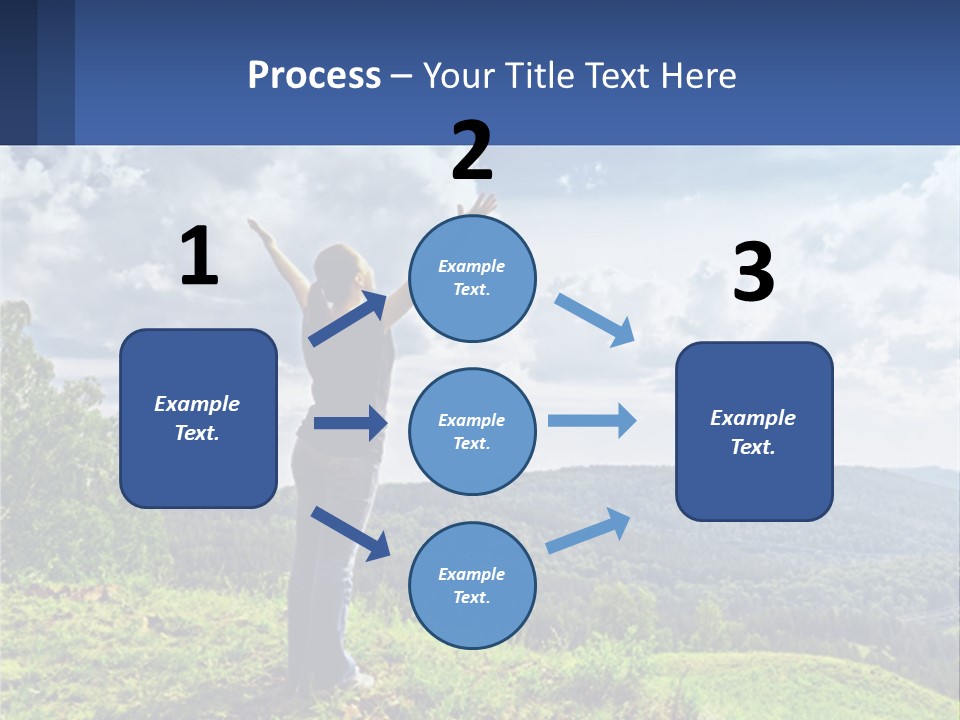 A Woman Standing On Top Of A Hill With Her Arms Outstretched PowerPoint Template
