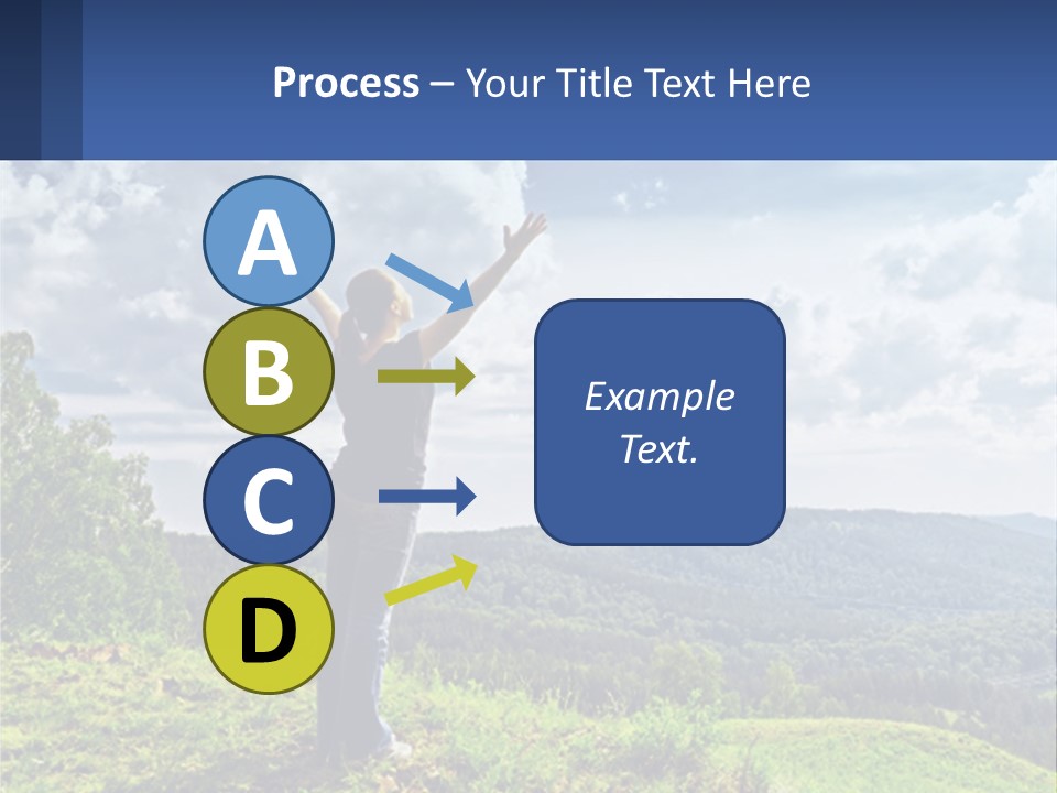 A Woman Standing On Top Of A Hill With Her Arms Outstretched PowerPoint Template