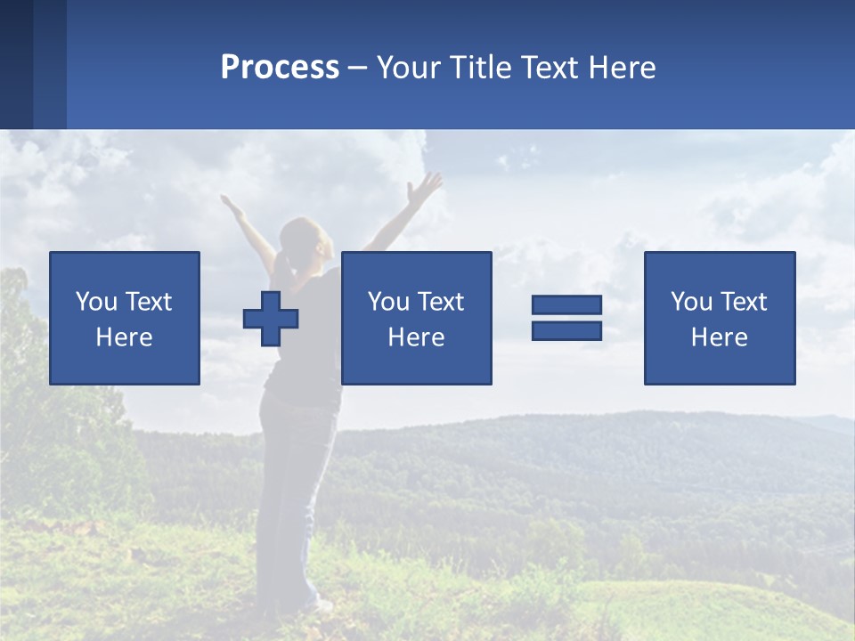 A Woman Standing On Top Of A Hill With Her Arms Outstretched PowerPoint Template