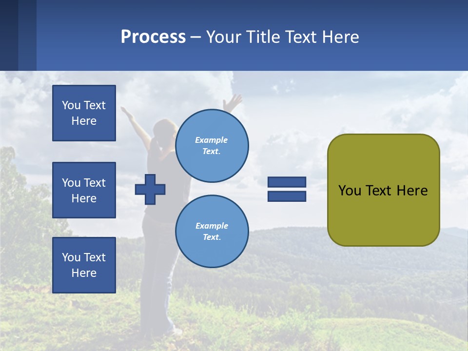 A Woman Standing On Top Of A Hill With Her Arms Outstretched PowerPoint Template