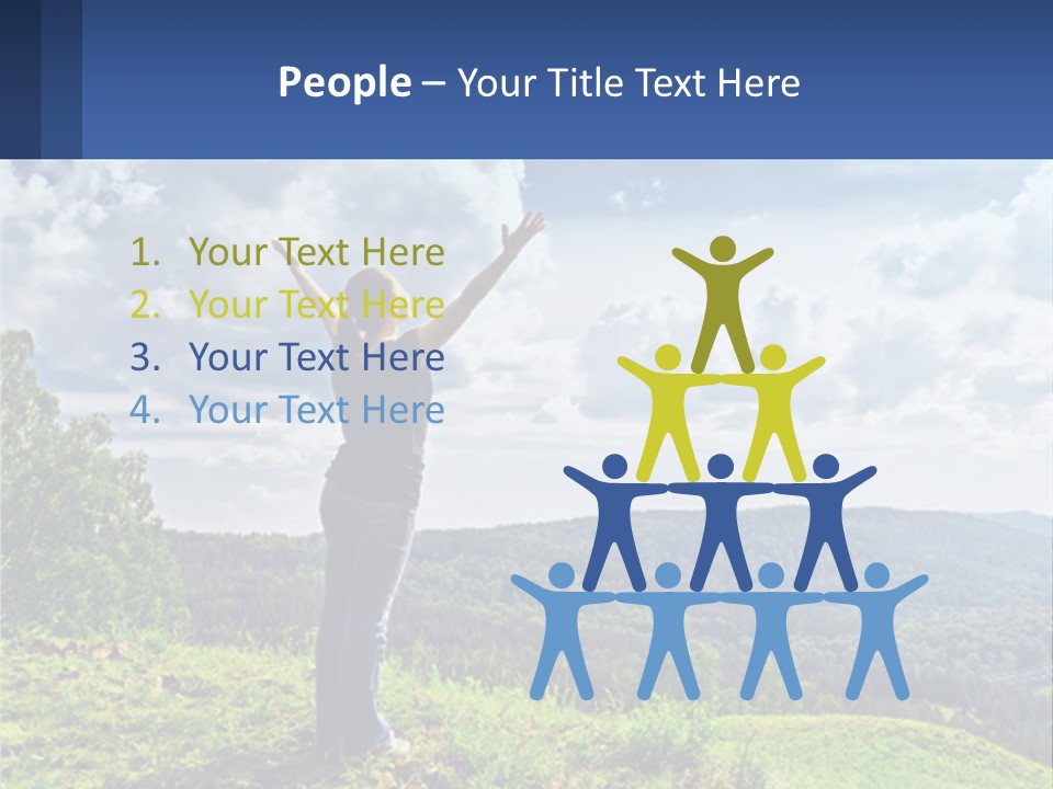 A Woman Standing On Top Of A Hill With Her Arms Outstretched PowerPoint Template