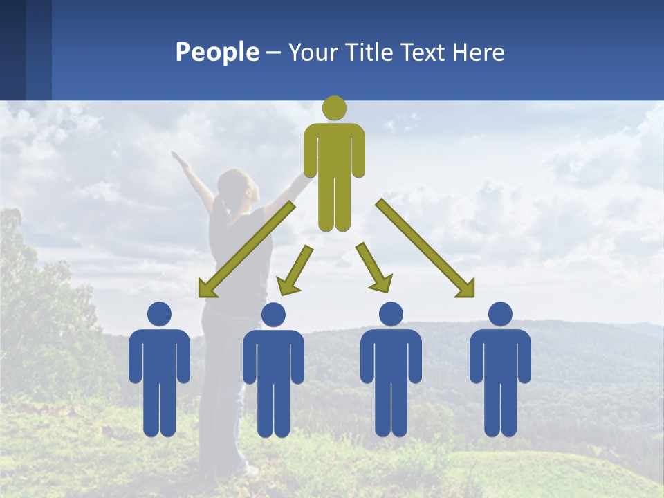 A Woman Standing On Top Of A Hill With Her Arms Outstretched PowerPoint Template