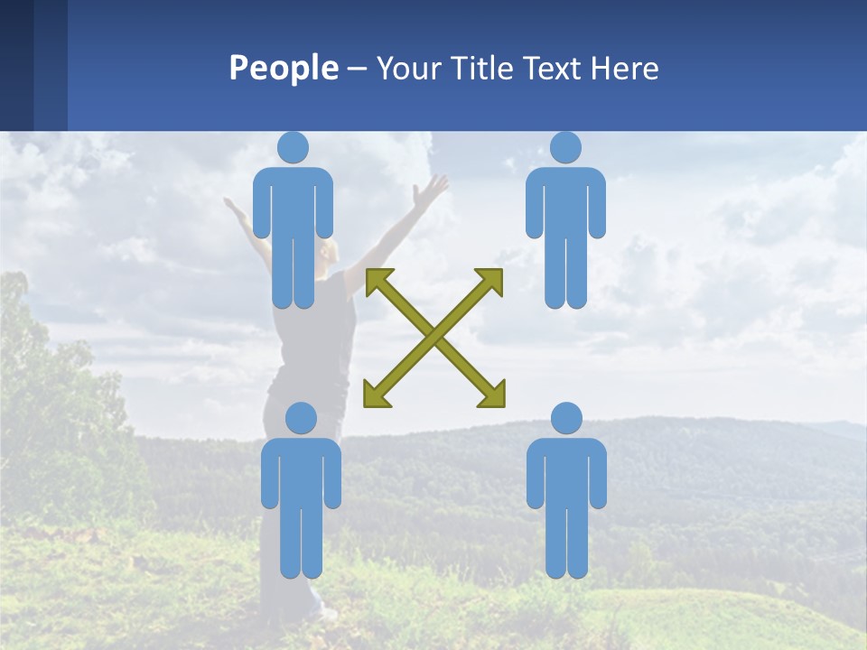 A Woman Standing On Top Of A Hill With Her Arms Outstretched PowerPoint Template