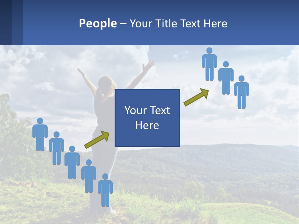 A Woman Standing On Top Of A Hill With Her Arms Outstretched PowerPoint Template