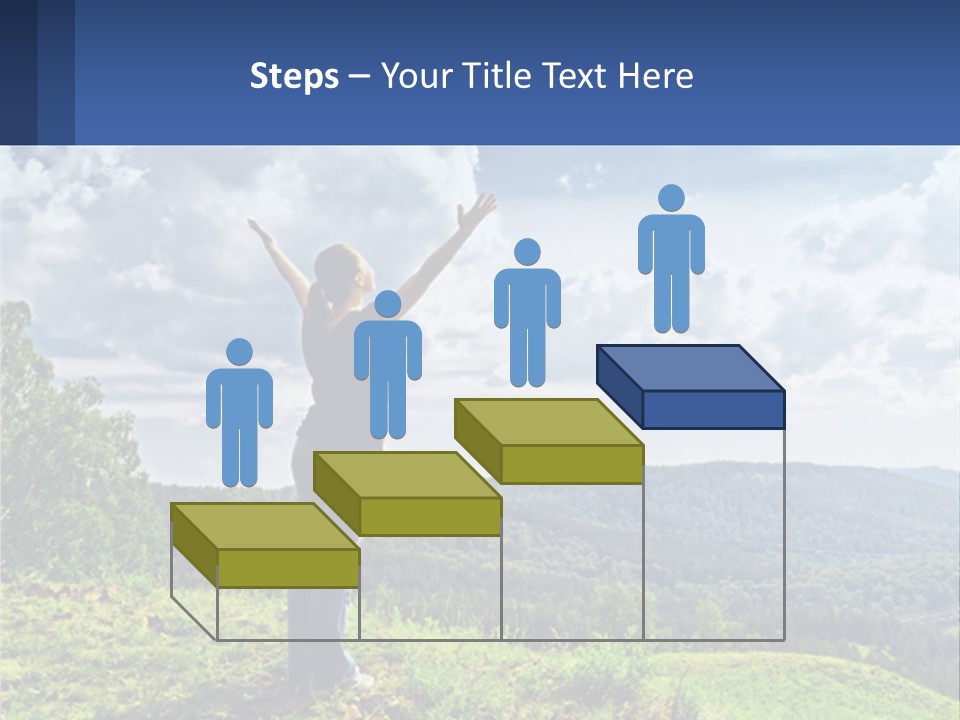 A Woman Standing On Top Of A Hill With Her Arms Outstretched PowerPoint Template