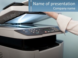 A Person Is Pressing A Button On A Printer PowerPoint Template