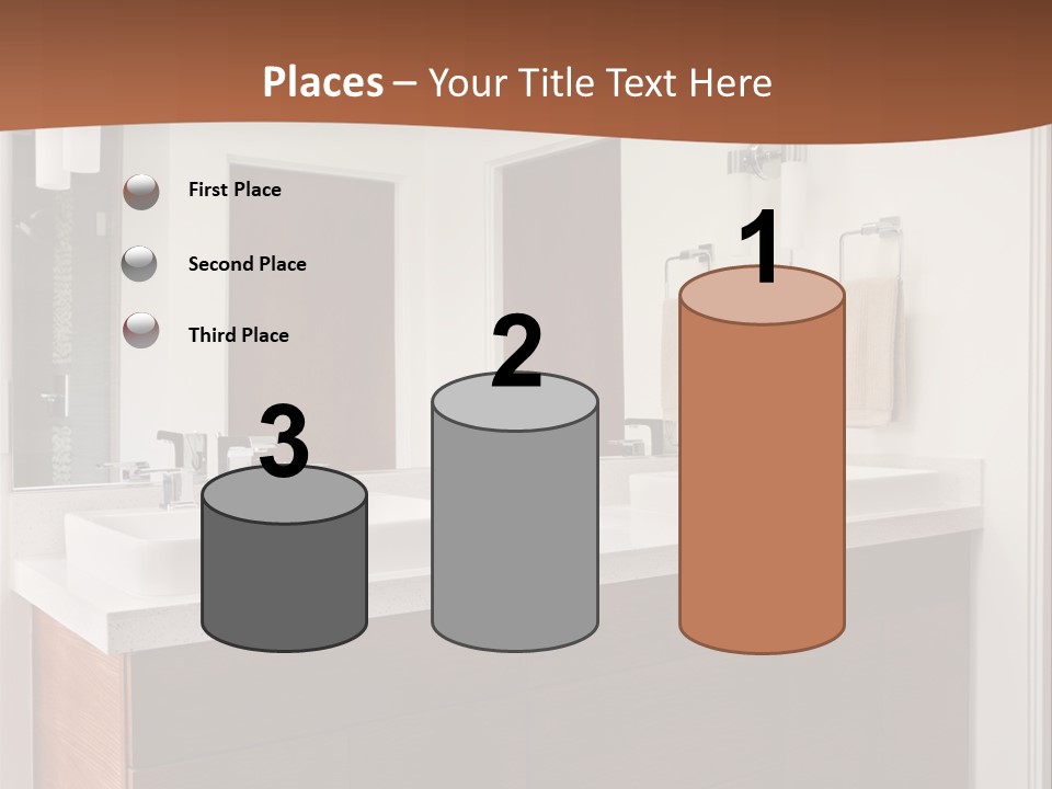 A Bathroom With Two Sinks And A Large Mirror PowerPoint Template