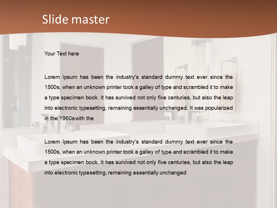 A Bathroom With Two Sinks And A Large Mirror PowerPoint Template