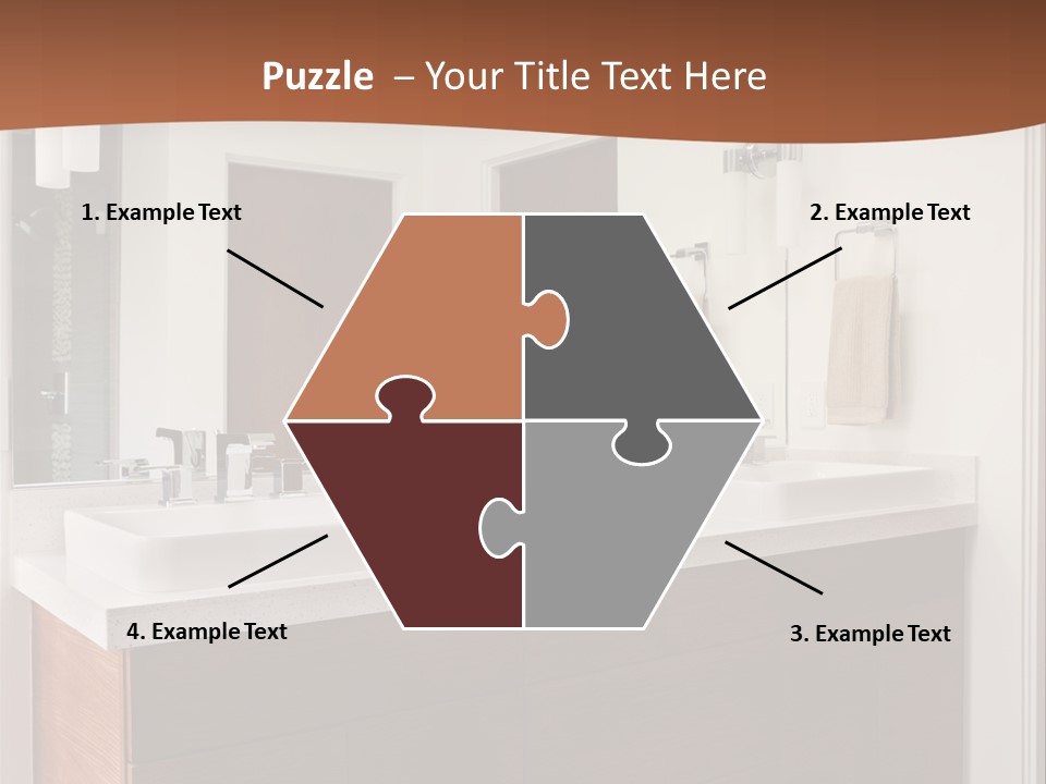 A Bathroom With Two Sinks And A Large Mirror PowerPoint Template