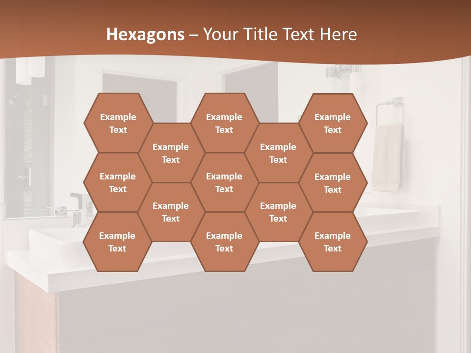 A Bathroom With Two Sinks And A Large Mirror PowerPoint Template