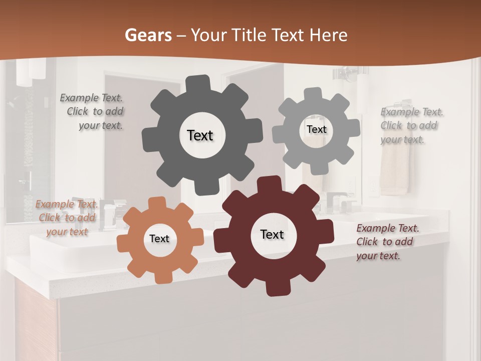 A Bathroom With Two Sinks And A Large Mirror PowerPoint Template