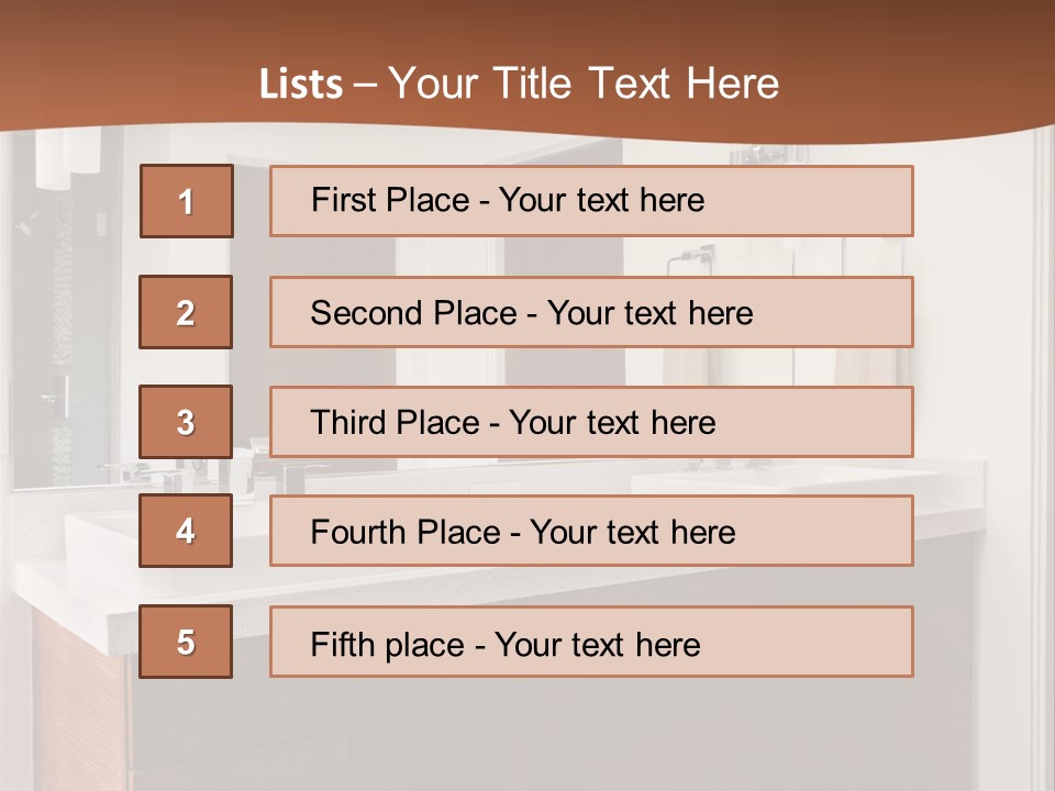A Bathroom With Two Sinks And A Large Mirror PowerPoint Template