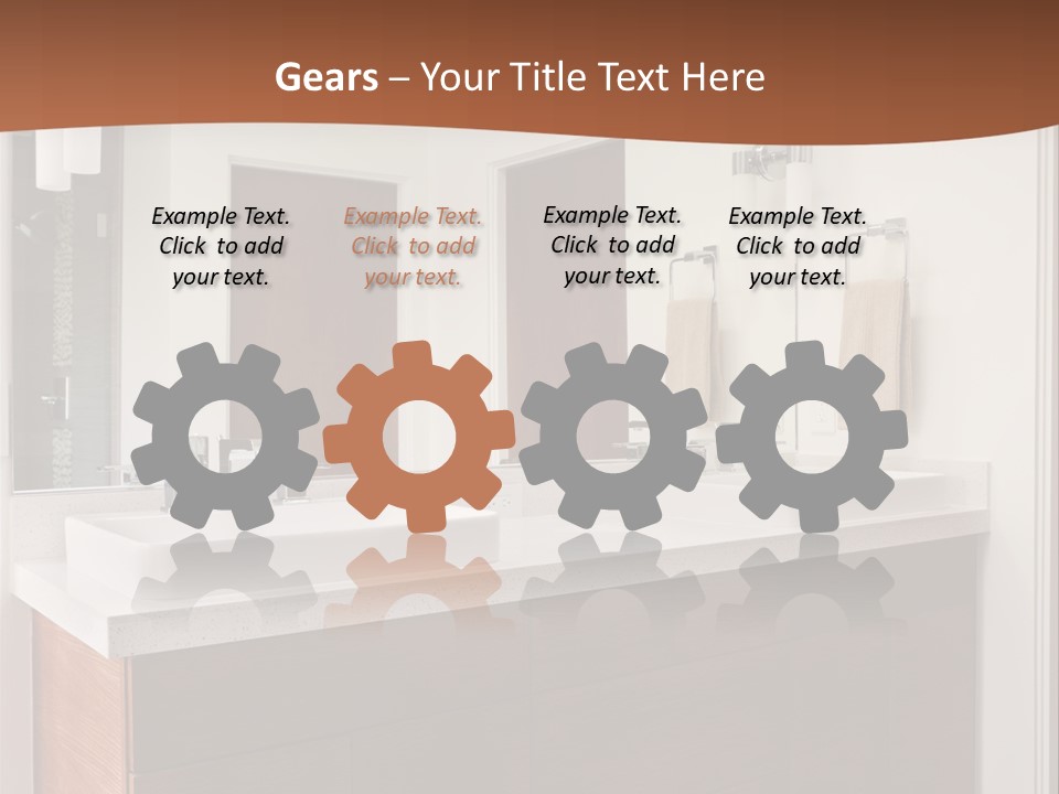 A Bathroom With Two Sinks And A Large Mirror PowerPoint Template