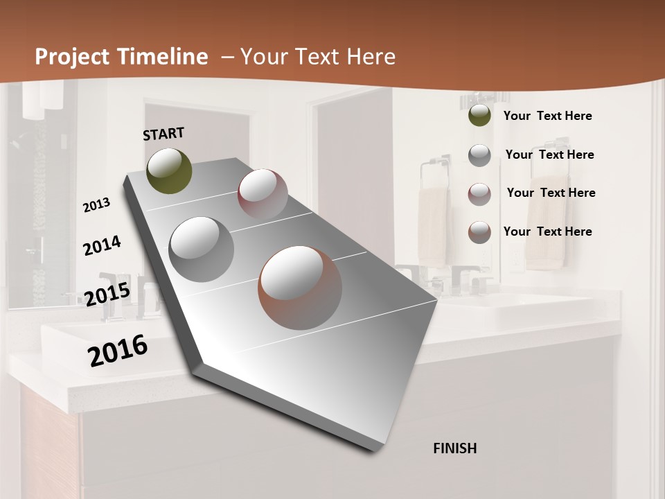 A Bathroom With Two Sinks And A Large Mirror PowerPoint Template