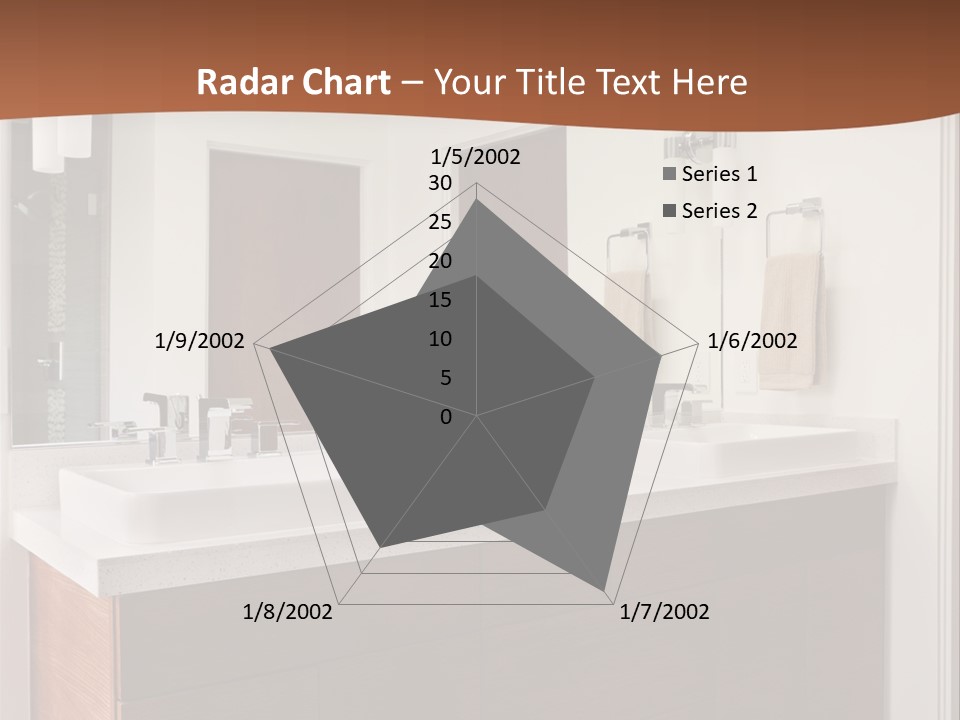 A Bathroom With Two Sinks And A Large Mirror PowerPoint Template